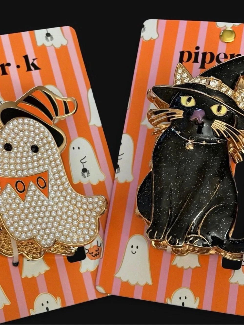 Piper K Halloween Cat and Ghost Hair Claw Set - Black Cat & White Pearl Ghost